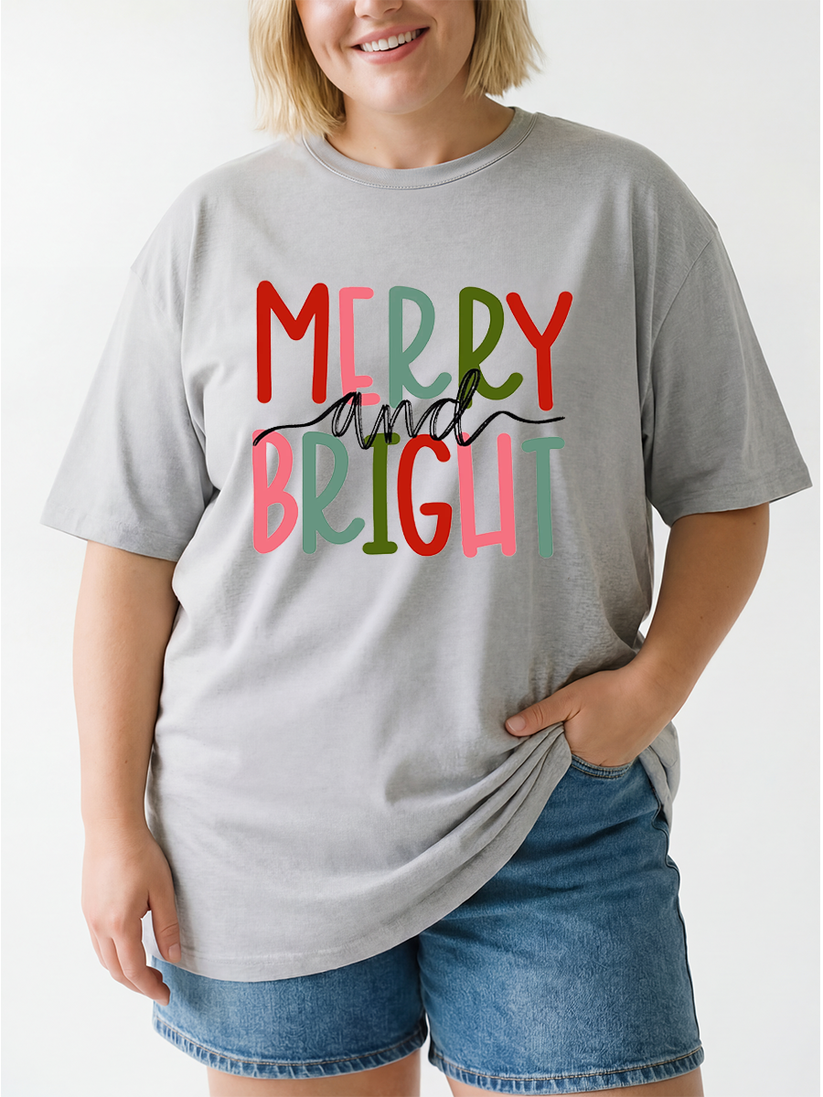 Vintage Merry And Bright Oversize Graphic Tee
