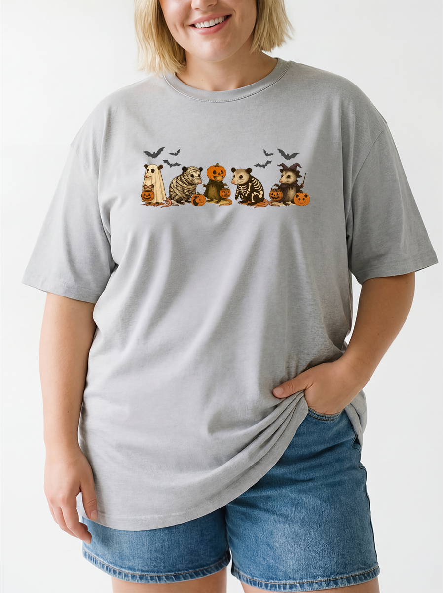 Vintage Funny Opossum Feral Halloween Oversize Graphic Tee