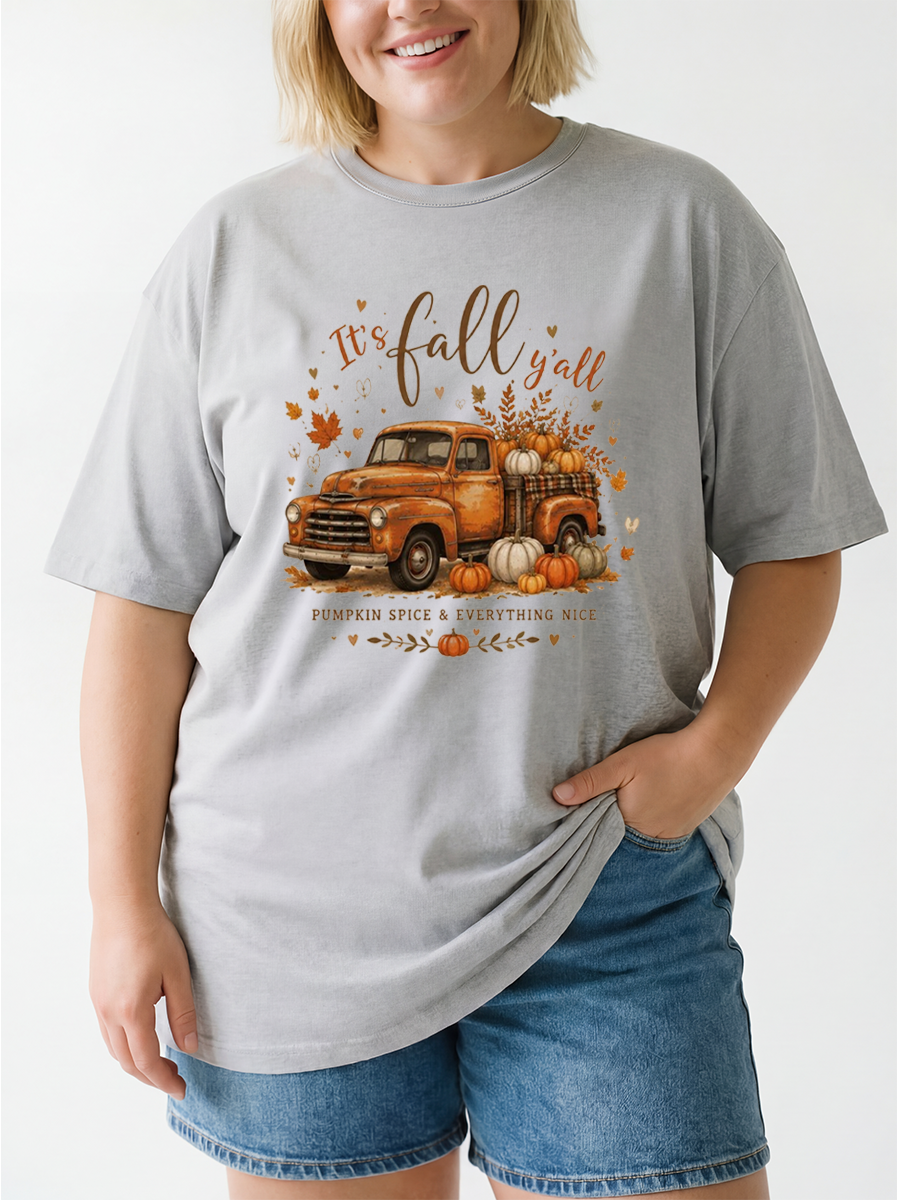 Vintage It'S Fall Y'All Oversize Graphic Tee