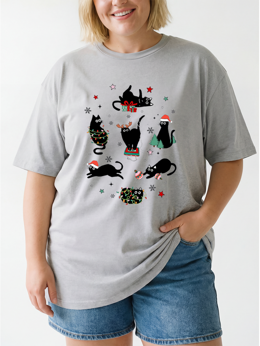 Vintage Funny Meowy Christmas Oversize Graphic Tee