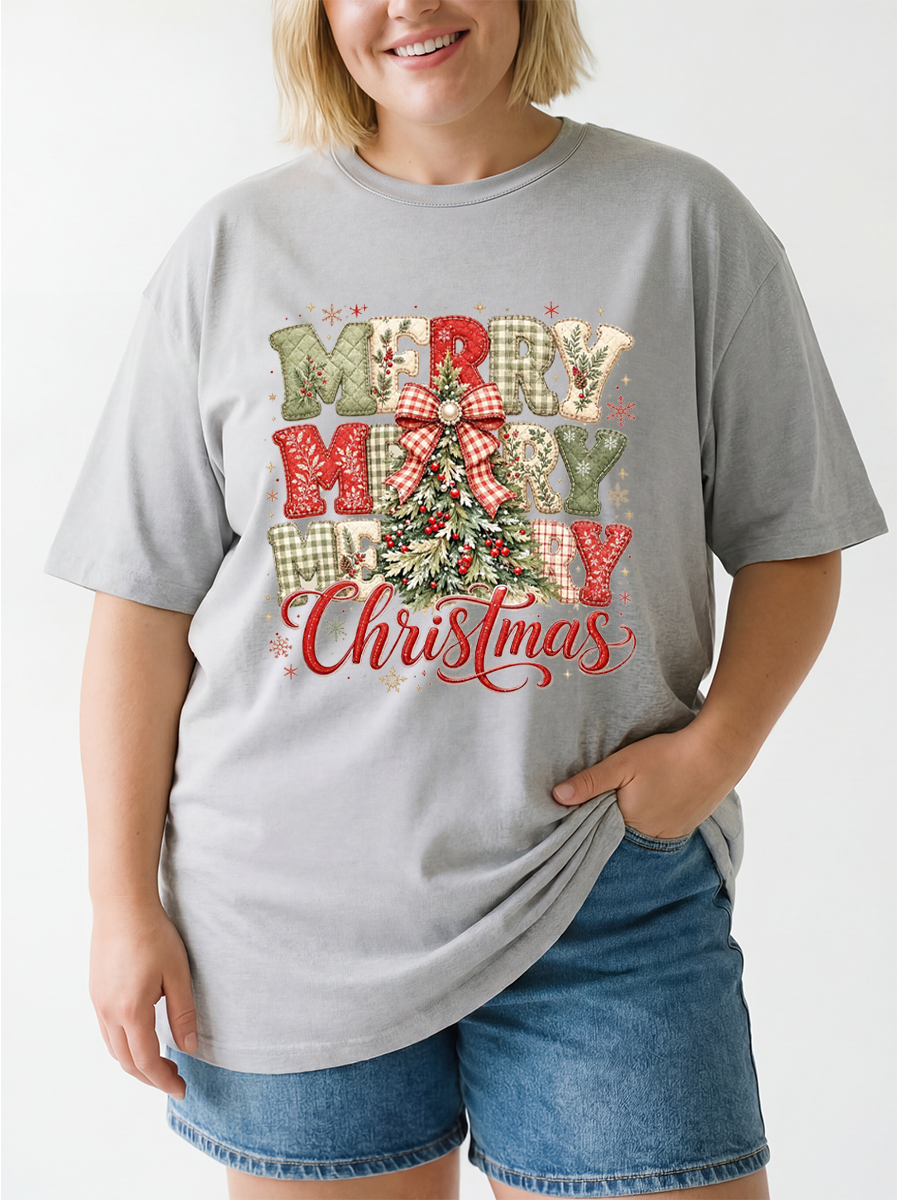 Vintage Merry Christmas Oversize Graphic Tee