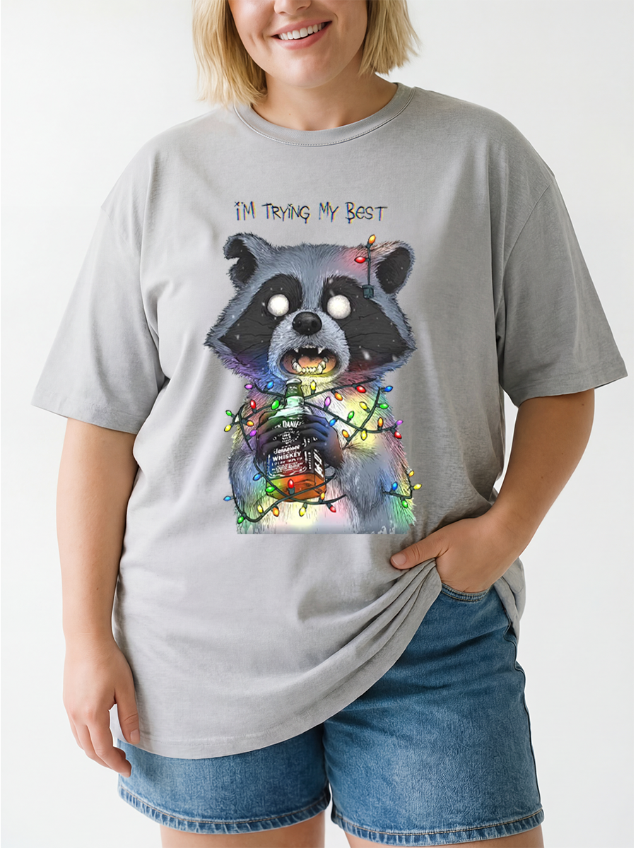 Vintage I'M Trying My Best Funny Raccon Oversize Graphic Tee