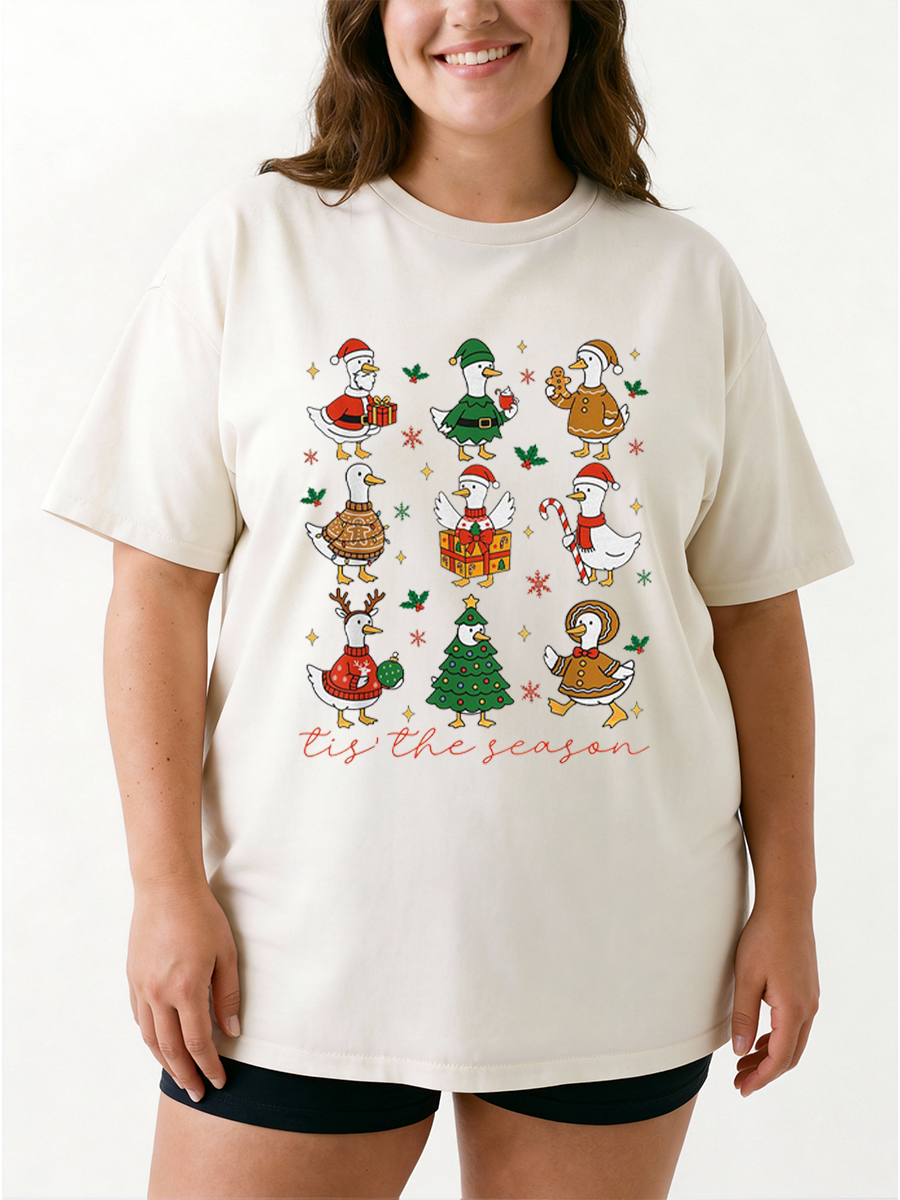 Vintage Funny Christmas Duck Oversize Graphic Tee