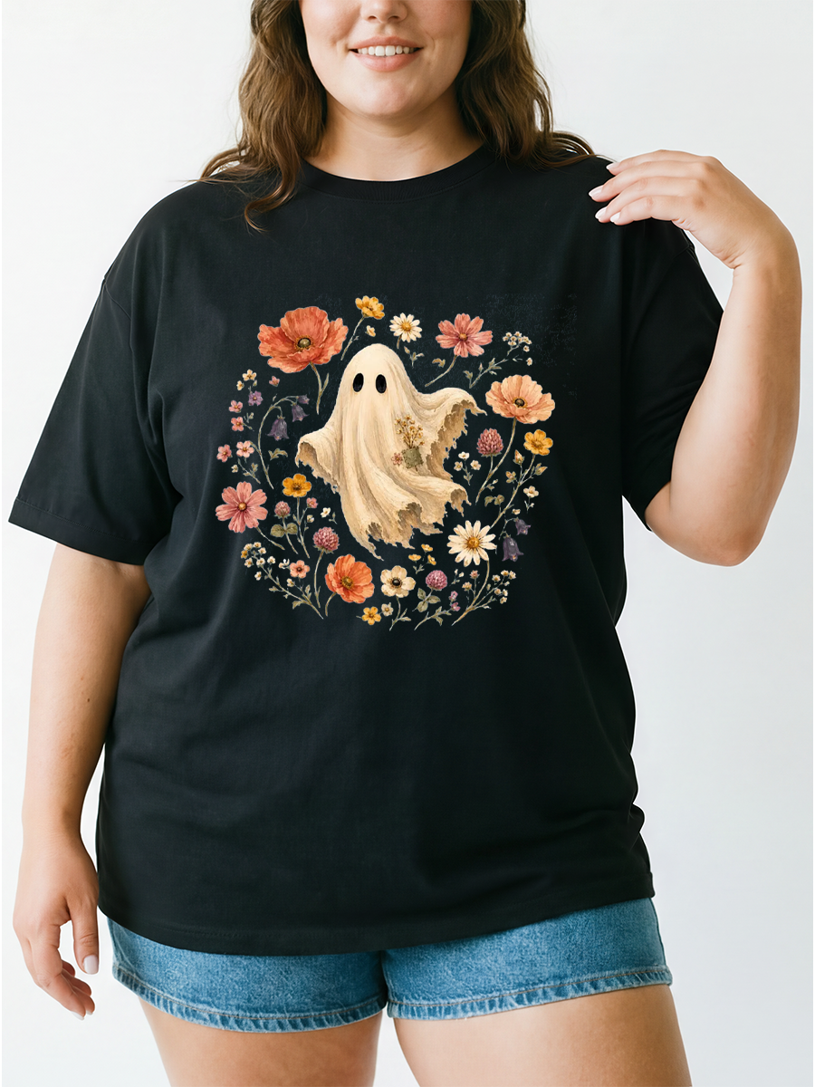 Vintage Halloween Ghost Fall Oversize Graphic Tee