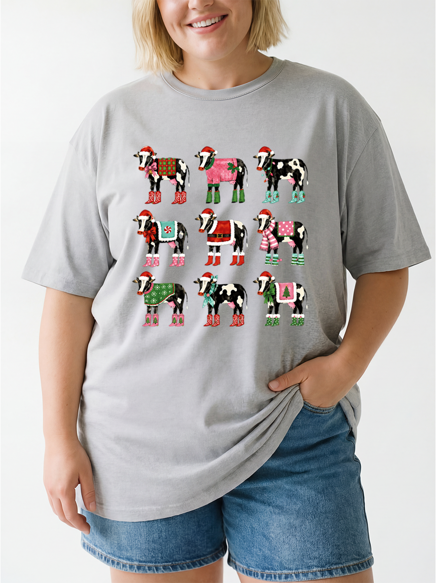 Vintage Christmas Cow Oversize Graphic Tee