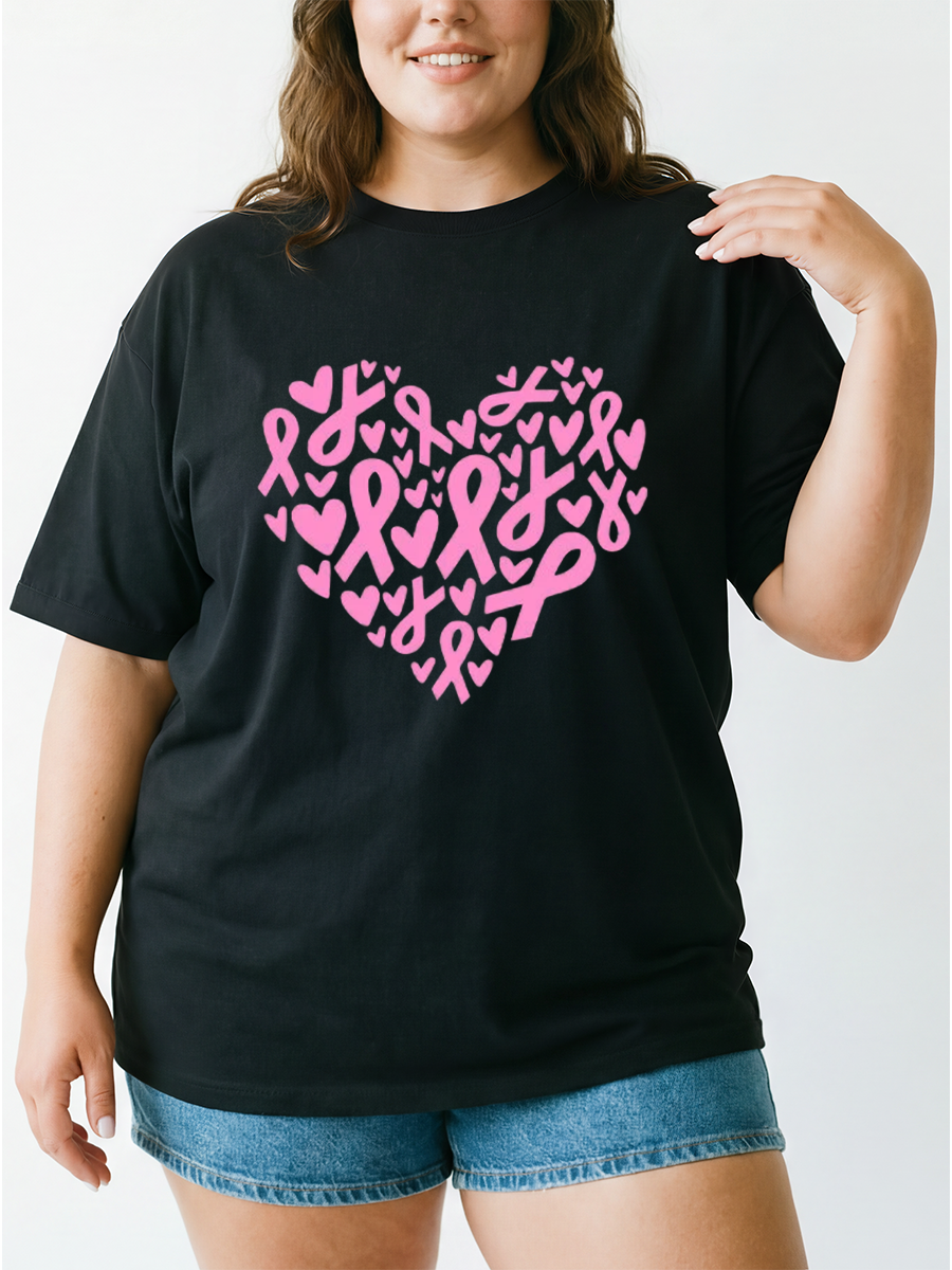 Vintage Pink Ribbon Heart Oversize Graphic Tee