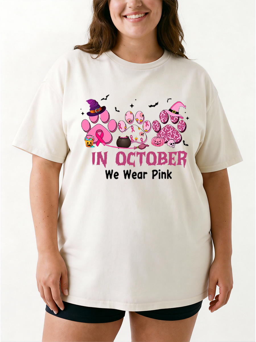 Vintage In October We Wear Pink Dog Paws Oversize Graphic Tee