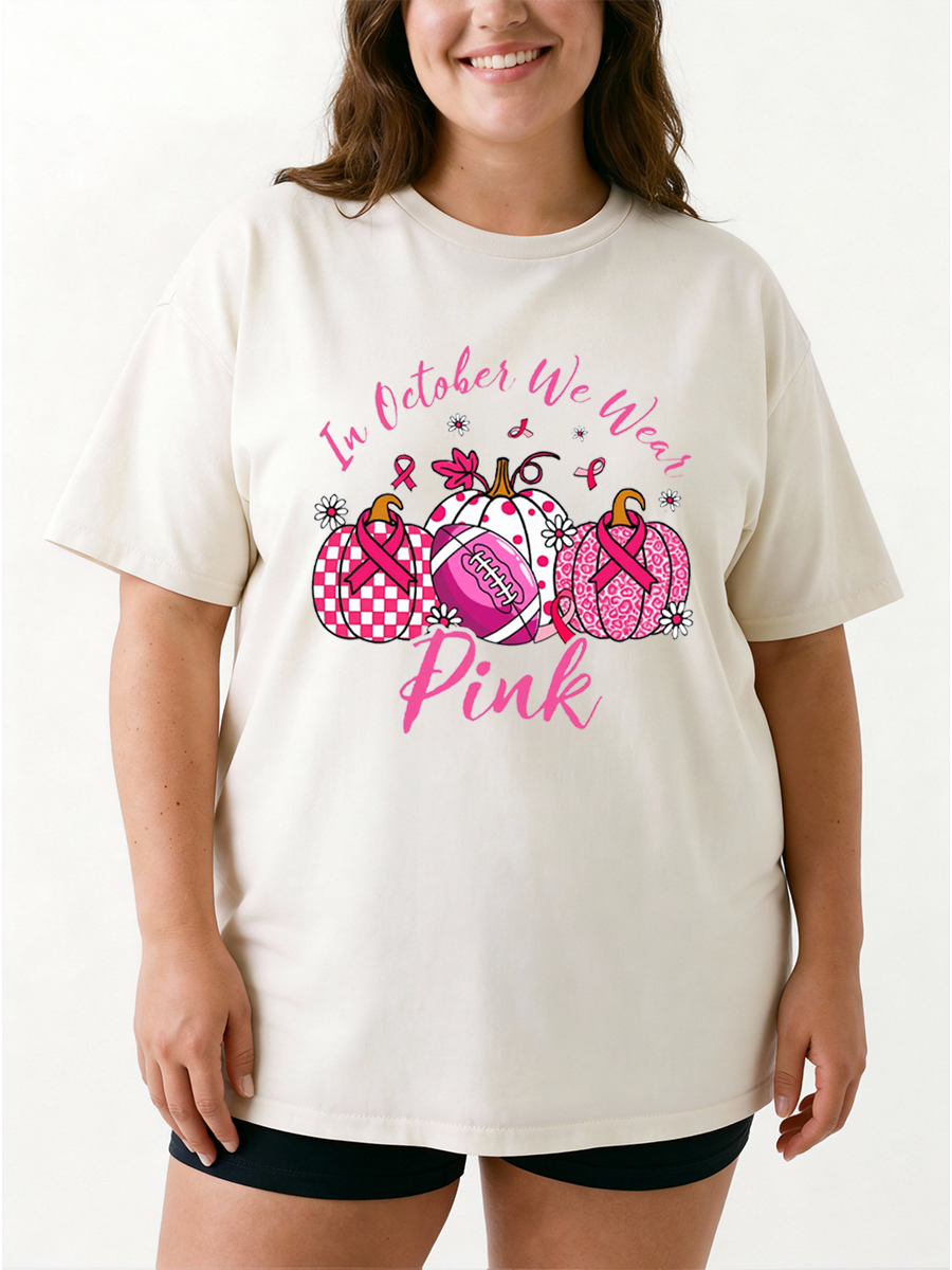 Vintage In October We Wear Pink Oversize Graphic Tee
