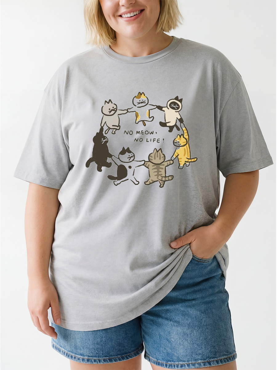Vintage No Meow No Life Oversize Graphic Tee