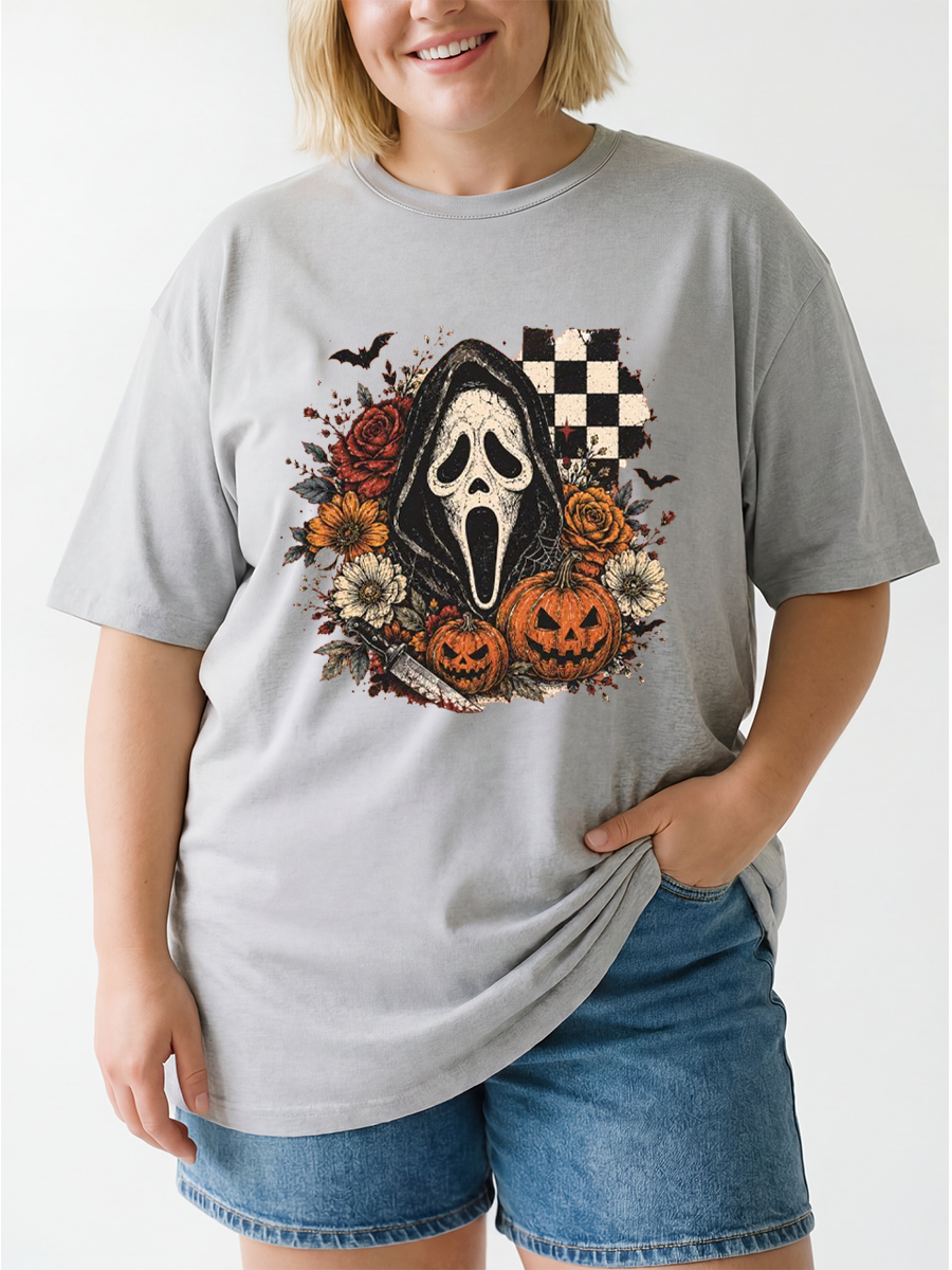 Vintage Halloween Pumpkin Horror Oversize Graphic Tee