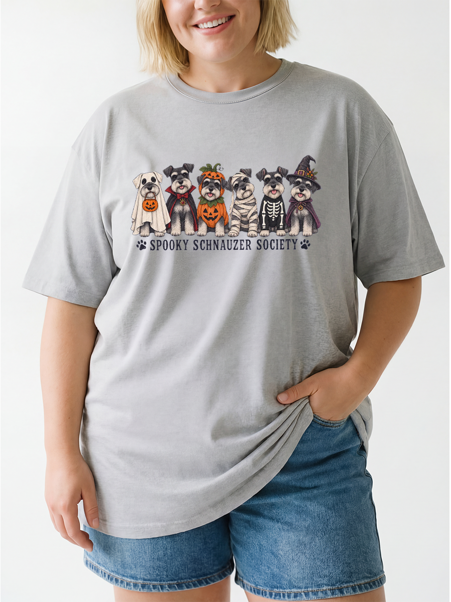 Vintage Spooky Schnauzer Society Oversize Graphic Tee