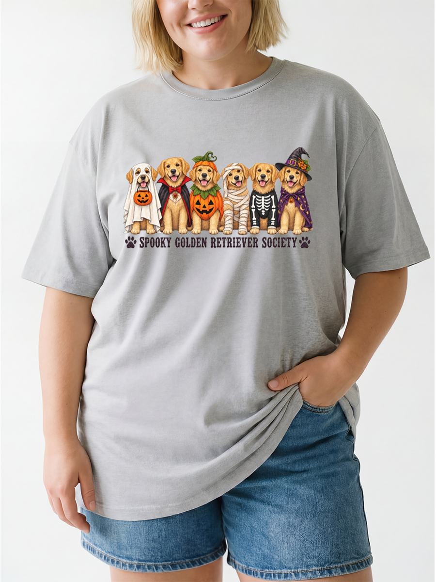 Vintage Golden Retriever Halloween Oversize Graphic Tee