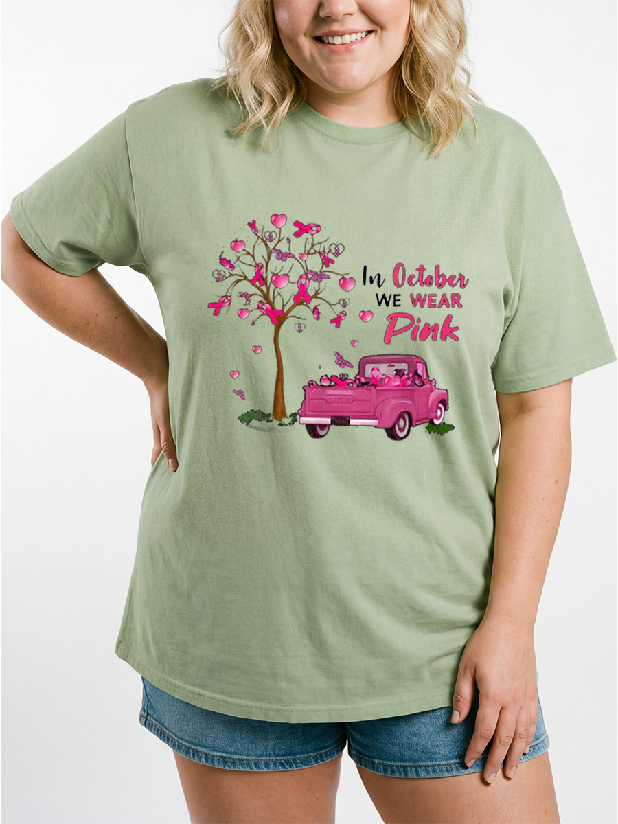 Vintage In October We Wear Pink Oversize Graphic Tee