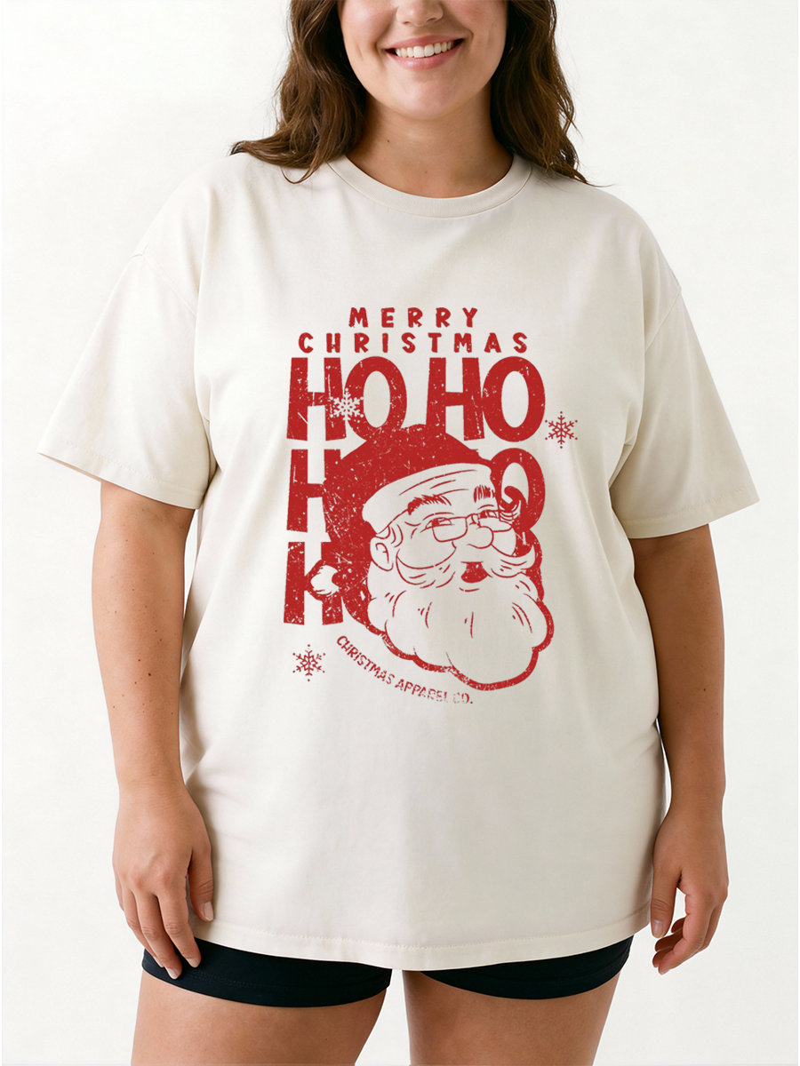 Vintage Merry Christmas Ho Ho Oversize Graphic Tee