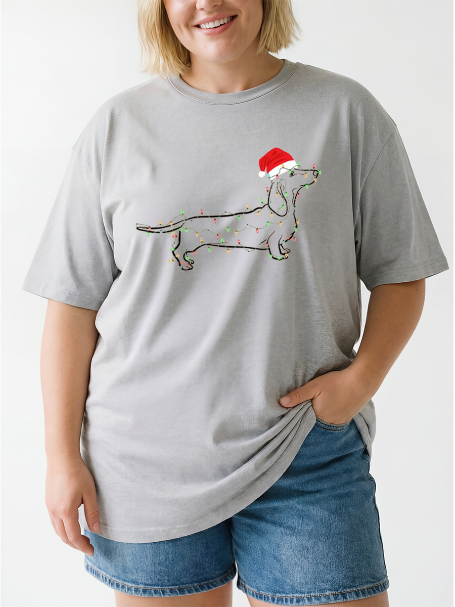 Vintage Christmas Dachshund Oversize Graphic Tee