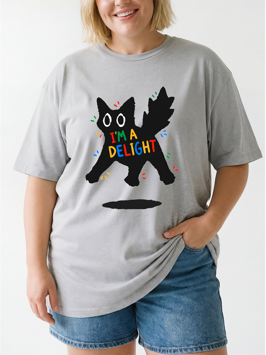 Vintage I‘M A Delight Cute Christmas Cat Oversize Graphic Tee