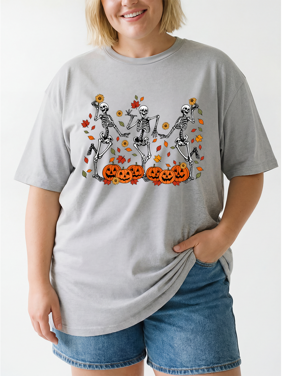 Vintage Dancing Skeleton Halloween Oversize Graphic Tee