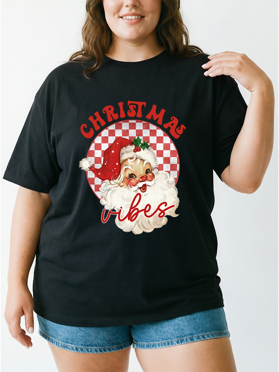 Vintage Cheerful Santa Christmas Oversize Graphic Tee