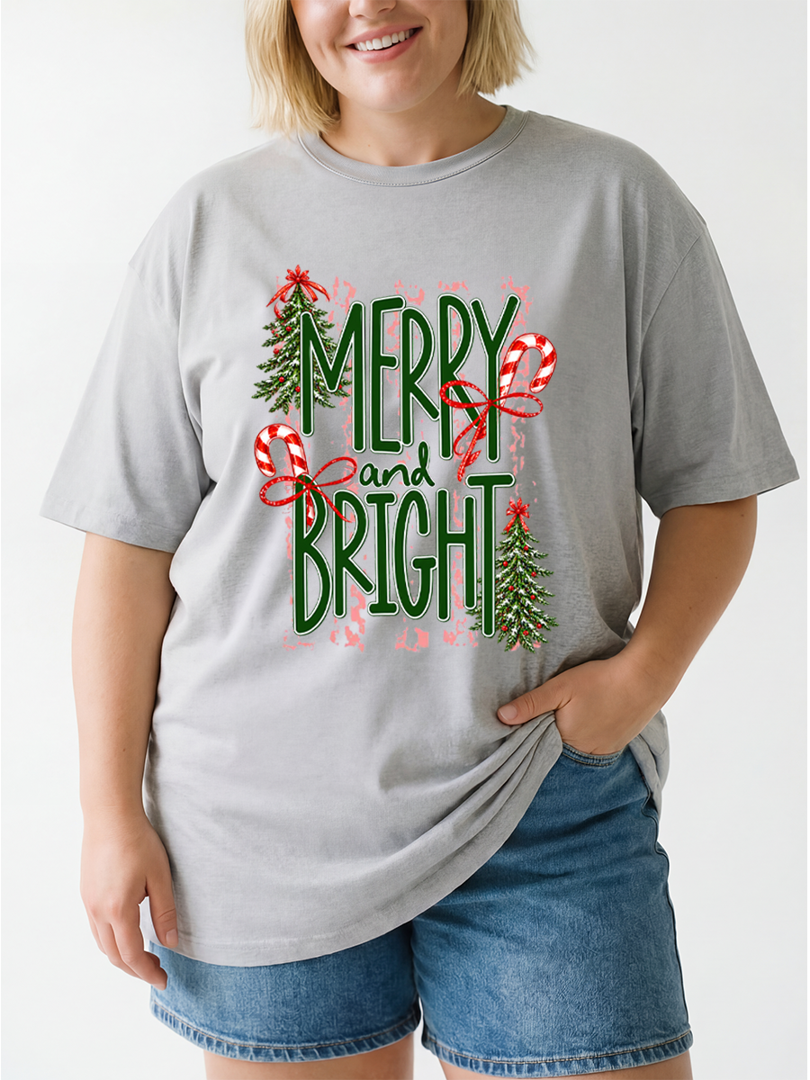 Vintage Merry And Bright Christmas Oversize Graphic Tee