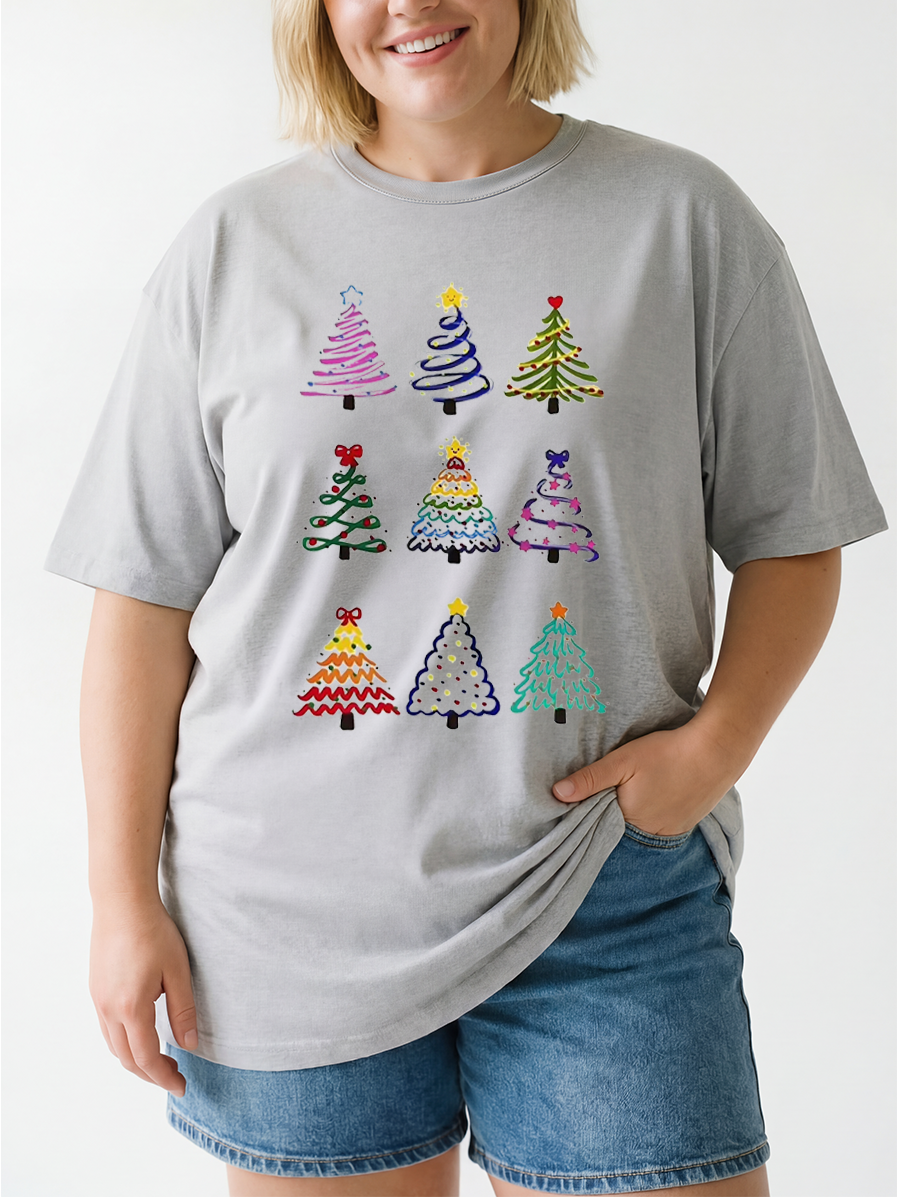 Vintage Christmas Tree Oversize Graphic Tee