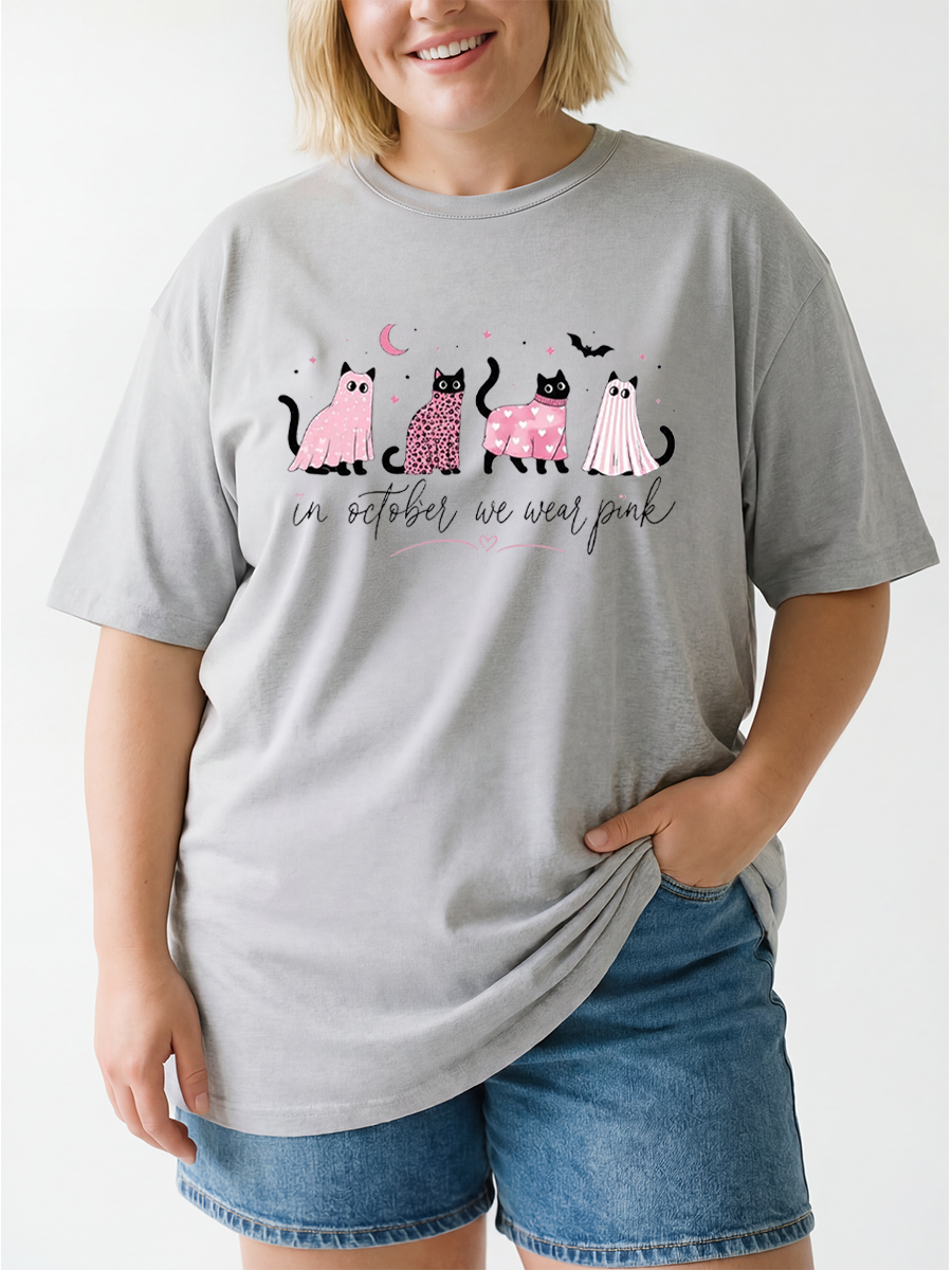 Vintage In October We Wear Pink Cats Oversize Graphic Tee