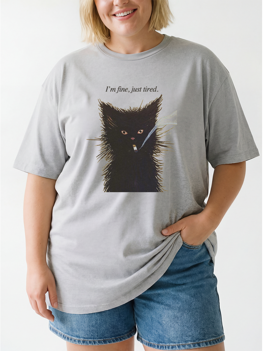Vintage I'M Fine Just Tired Oversize Graphic Tee