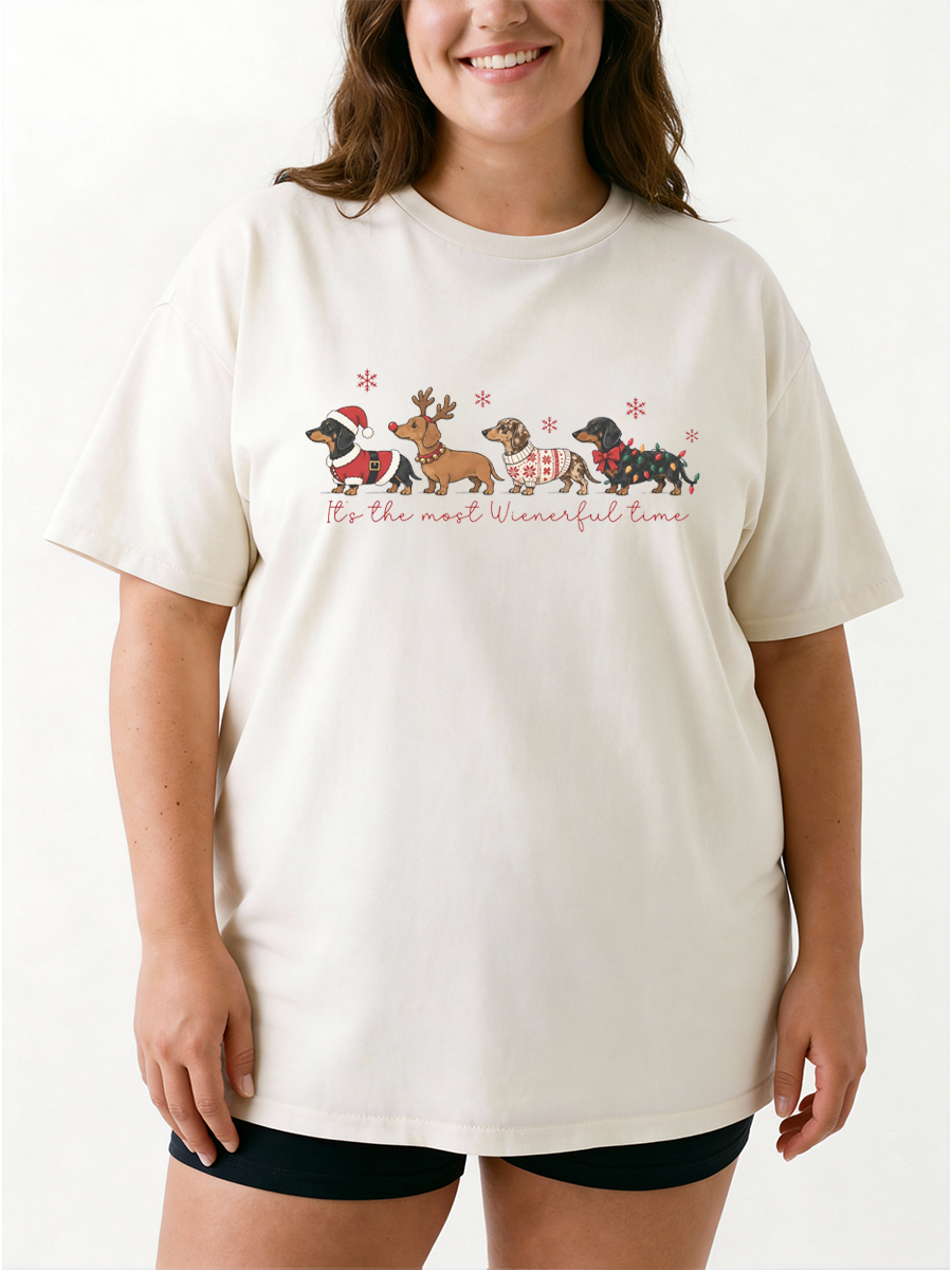 Vintage Dachshund Christmas Oversize Graphic Tee