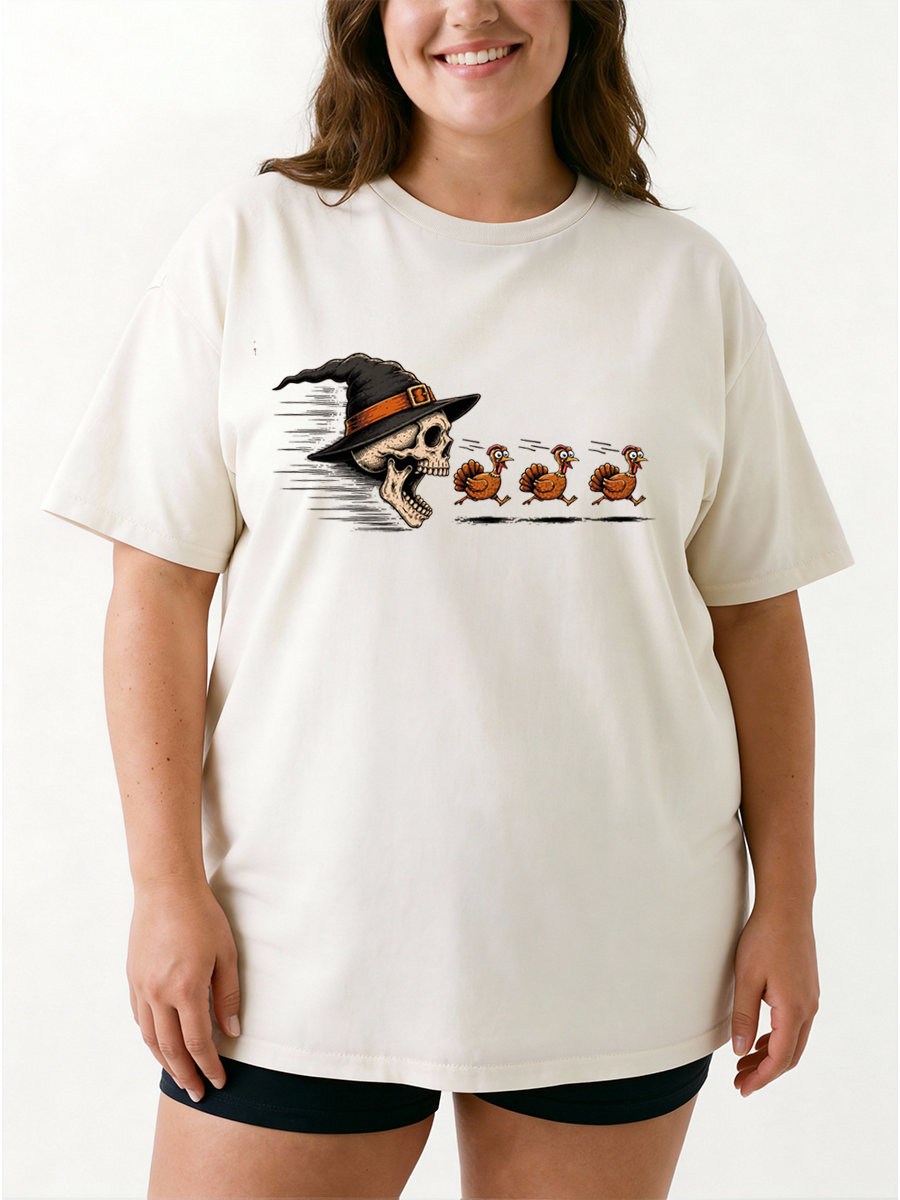 Vintage Thanksgiving Skeleton Oversize Graphic Tee