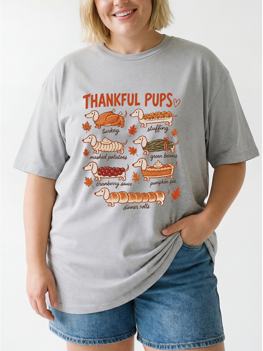 Vintage Dachshund Thanksgiving Oversize Graphic Tee