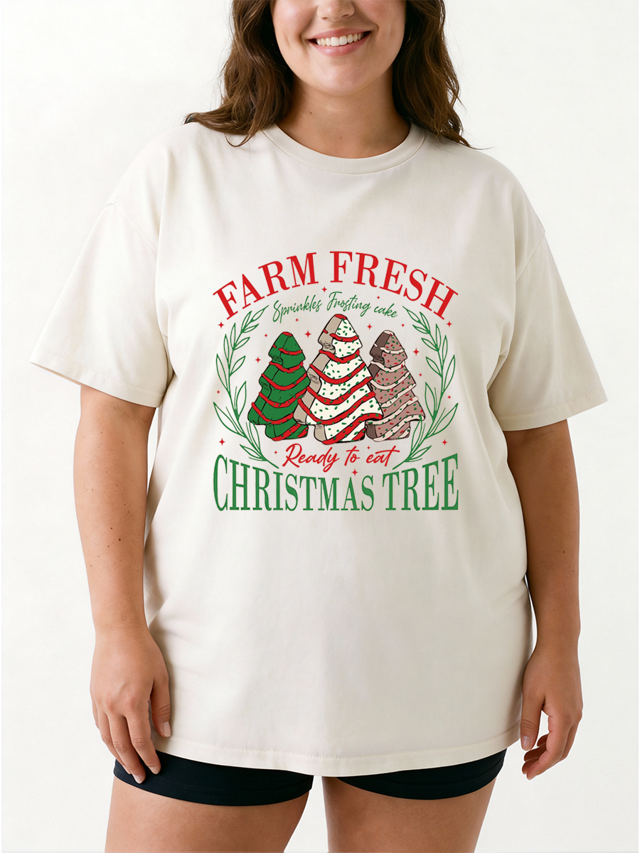Vintage Farm Fresh Christmas Tree Cakes Oversize Graphic Tee