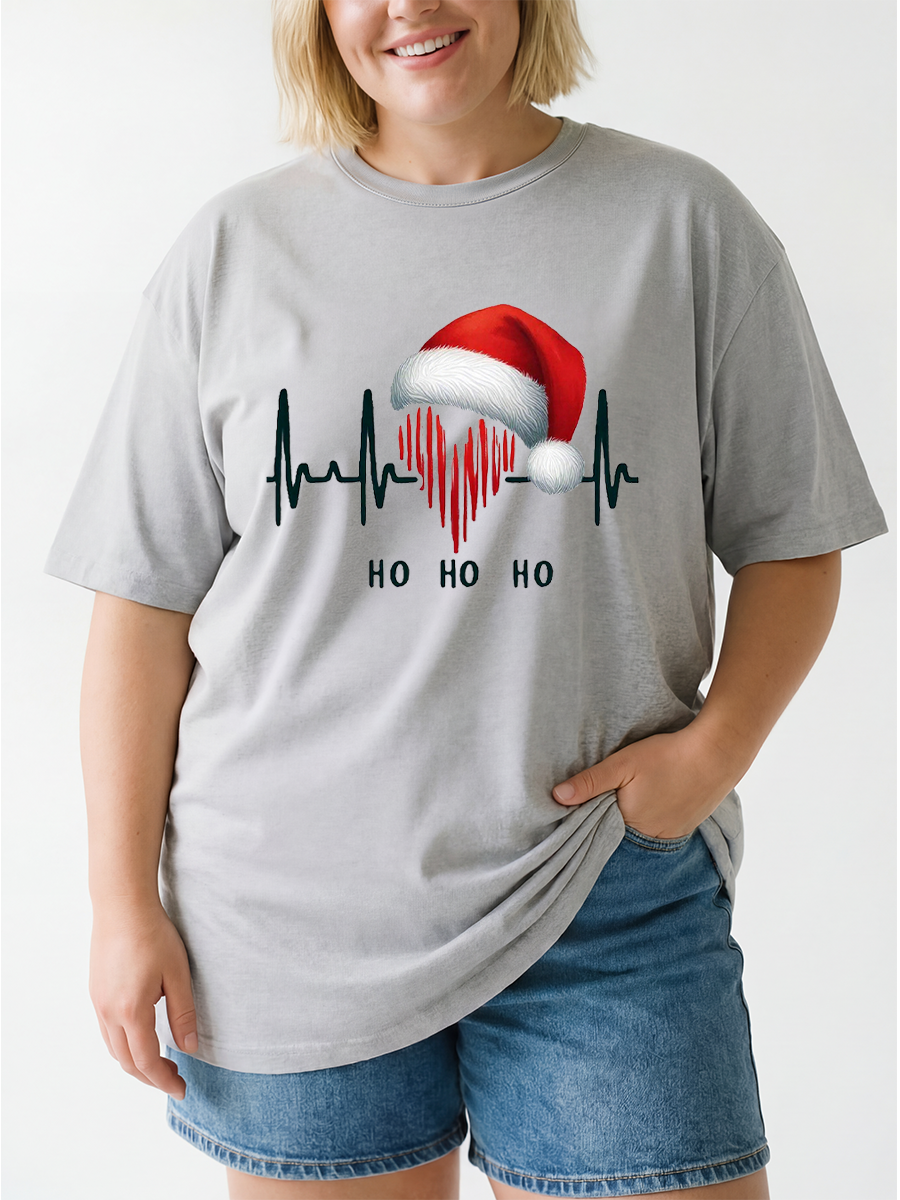 Vintage Christmas Holiday Electrocardiogram Oversize Graphic Tee