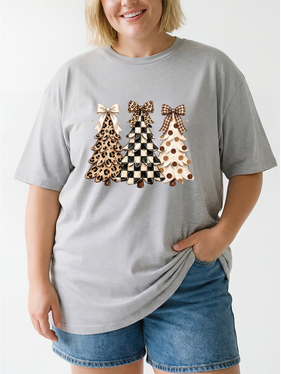 Vintage Checkered Polka Dot Christmas Tee Oversize Graphic Tee