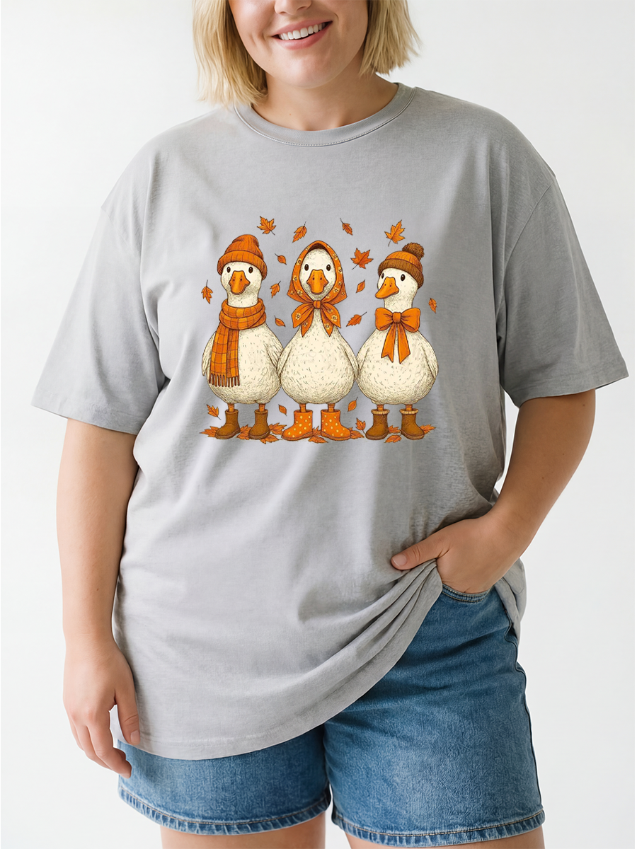 Vintage Autumn Fall And Cute Ducks Oversize Graphic Tee