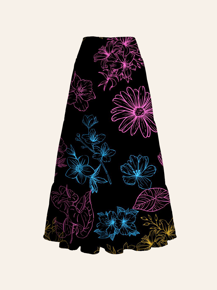 Glowing Sketch Flowers Convertible Maxi Skirts