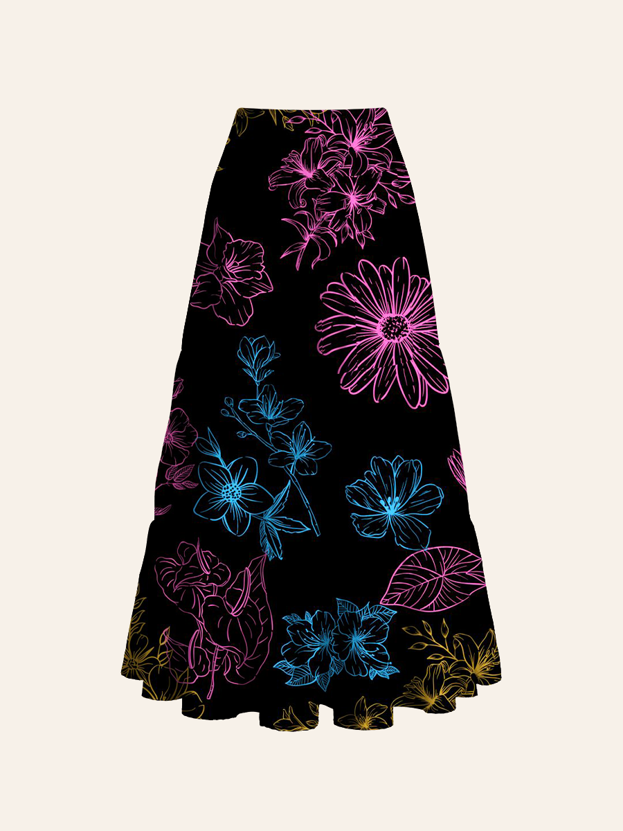 Glowing Sketch Flowers Convertible Maxi Skirts