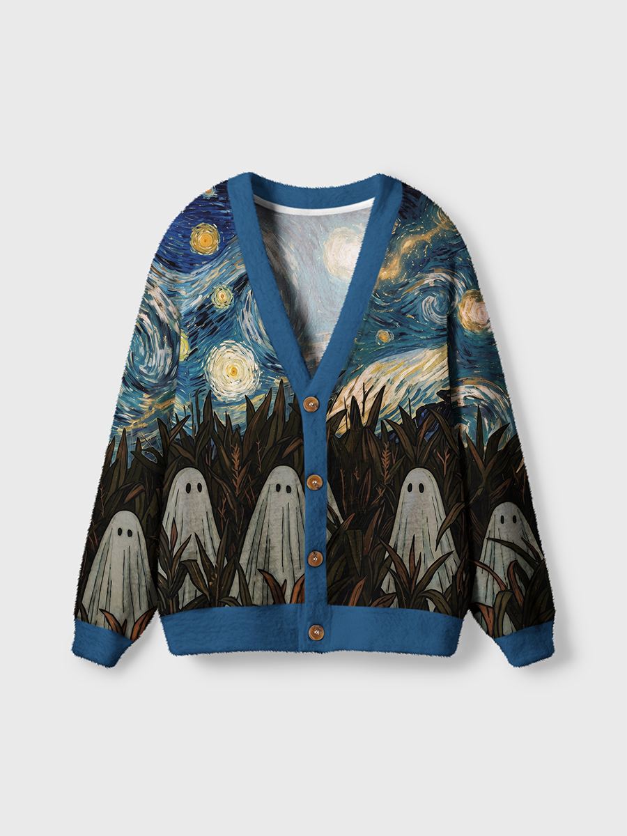 Vintage Starry Sky and Cornfield Ghosts Cardigan Sweaters