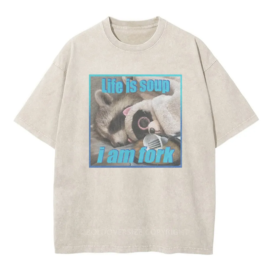 Vintaget Life Is Soup, I Am Fork Washed T-Shirt