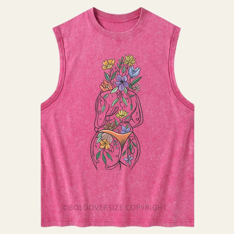 Vintage Body Positive Print Washed Tank