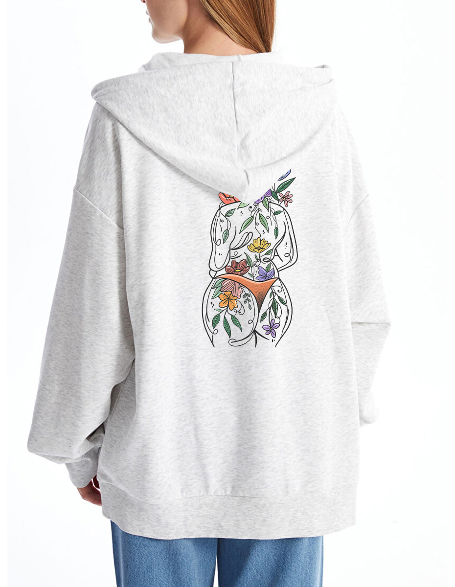 Vintage Body Positive Print Tee Zip Hoodie