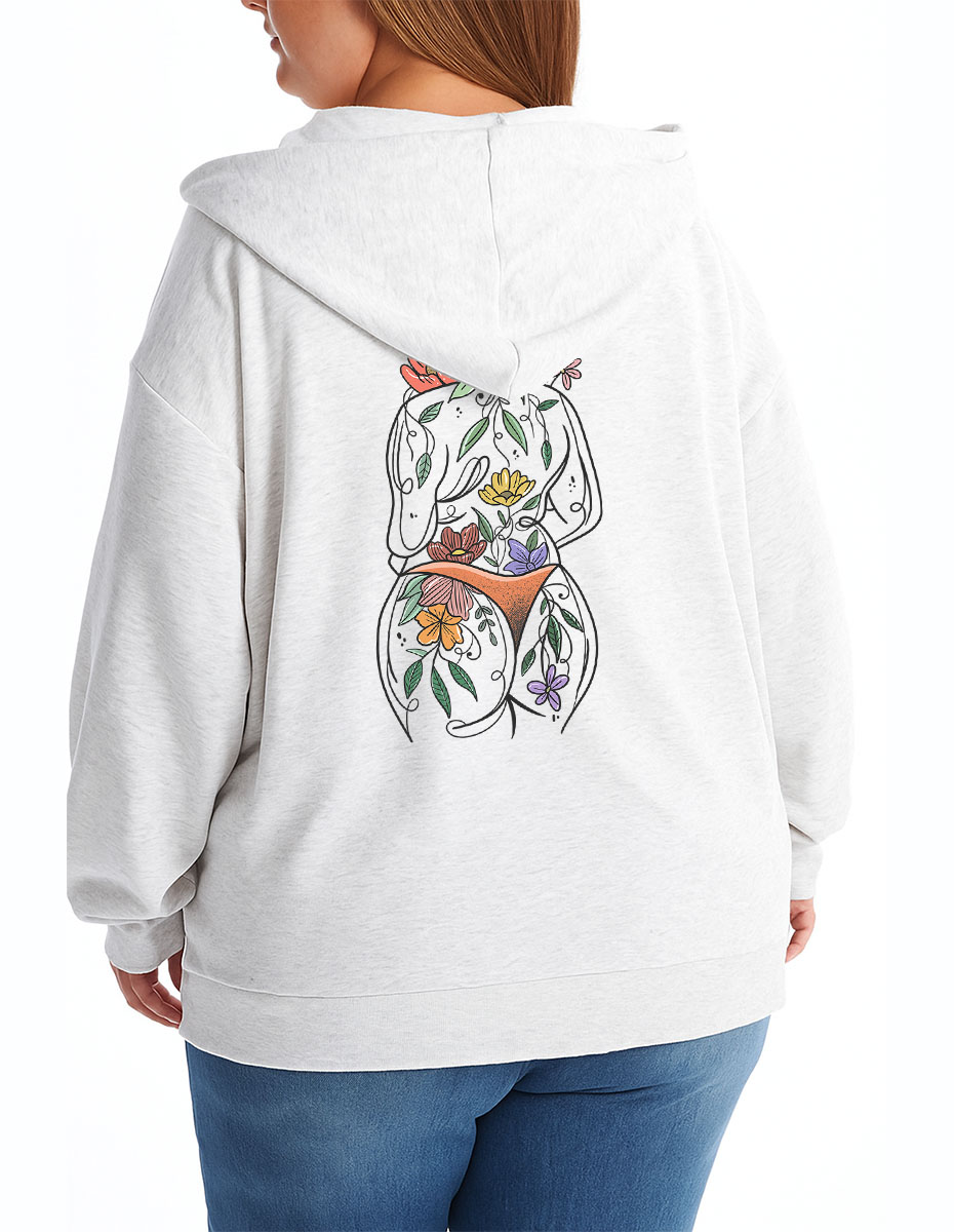 Vintage Body Positive Print Zip Hoodie