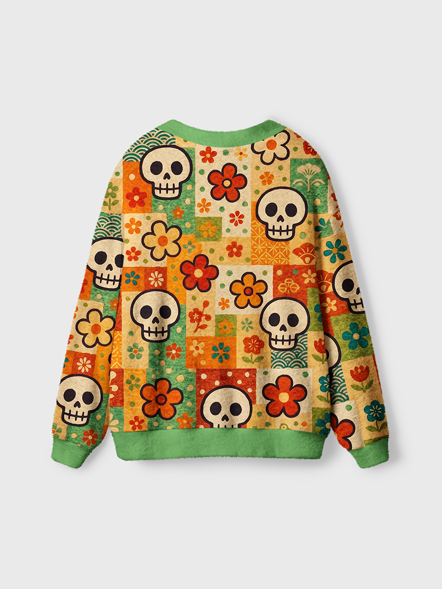 Vintage Vintage Collage Style Skulls and Flowers Cardigan Sweaters