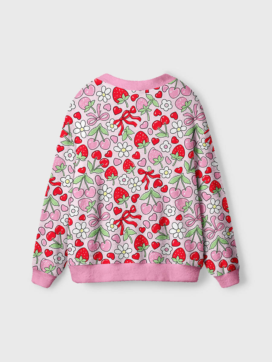 Vintage Strawberry Flower Heart Bow Cardigan Sweaters