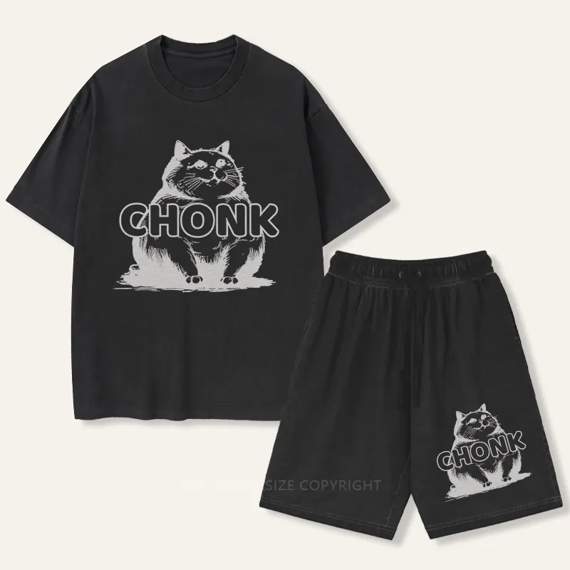 Vintage Chonk Cat Funny Gradient Washed Suit