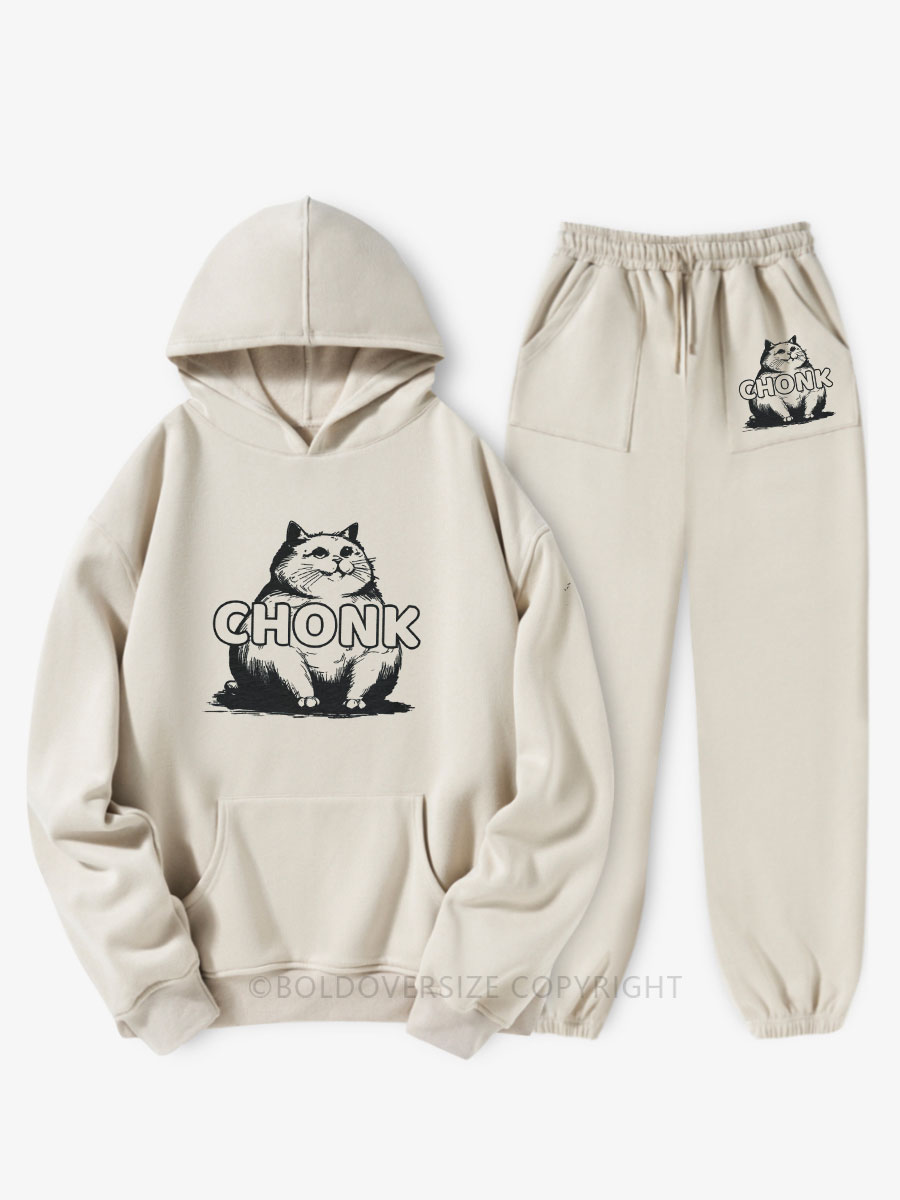 Vintage Chonk Cat Funny Fleece Hoodie Suit