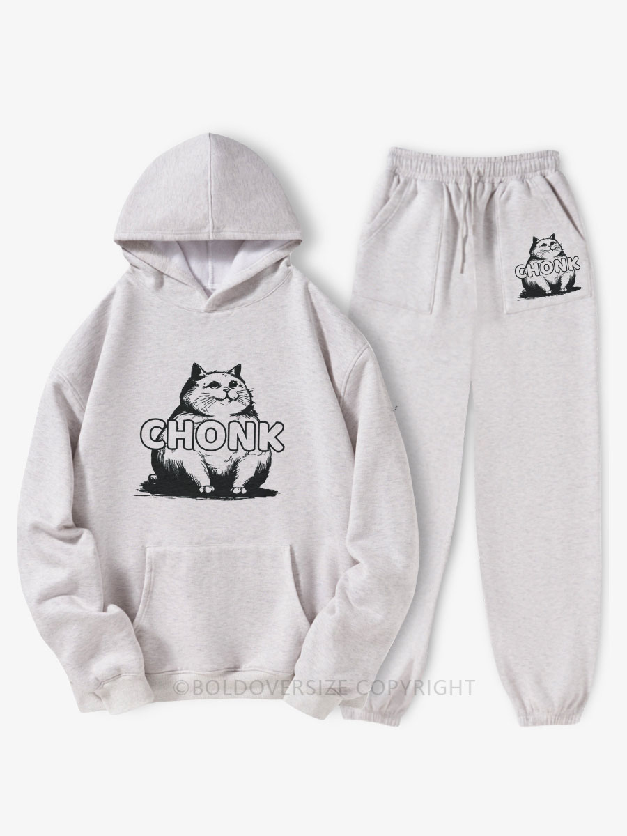 Vintage Chonk Cat Funny Fleece Hoodie Suit