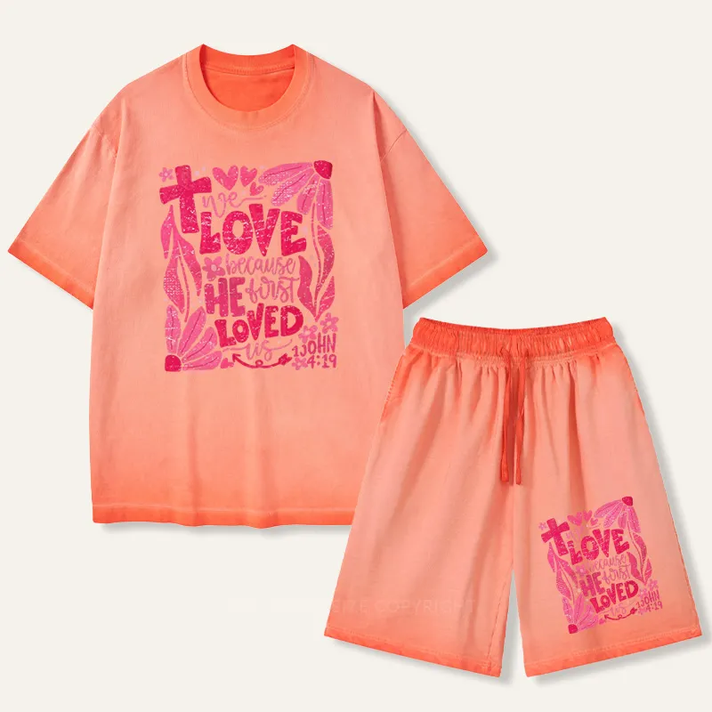 Vintage We Love Because He First Loved Us Gradient Washed Suit