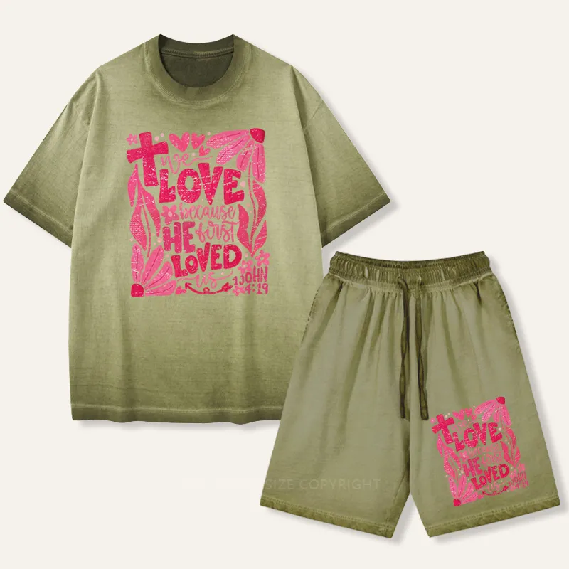 Vintage We Love Because He First Loved Us Gradient Washed Suit