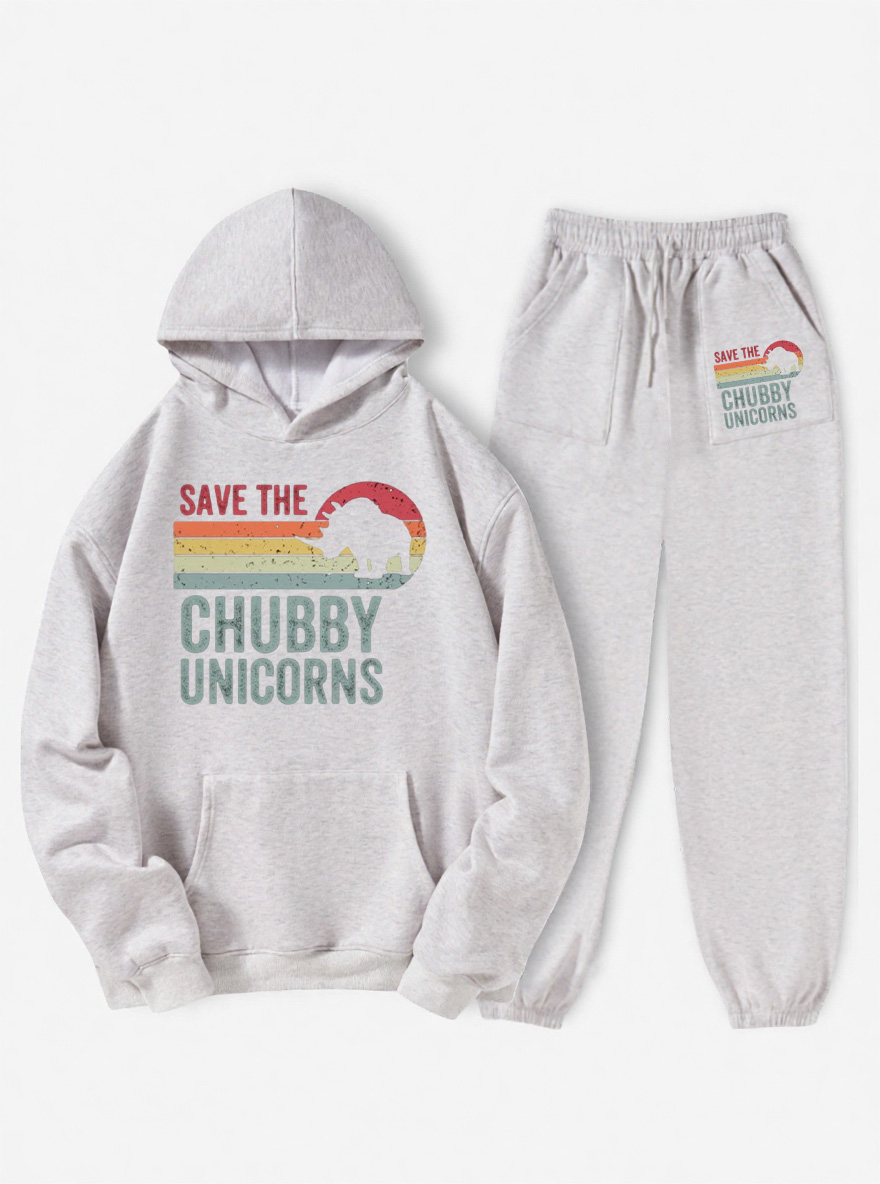 Vintage Chubby Unicorn Fleece Hoodie Suit