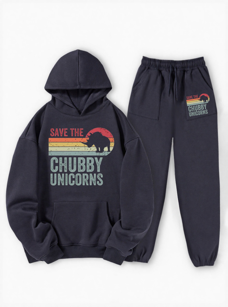 Vintage Chubby Unicorn Fleece Hoodie Suit
