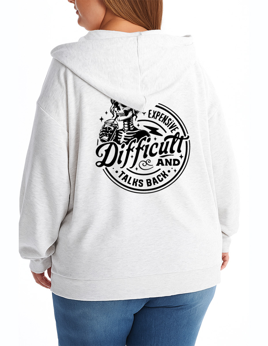 Vintage Expensive Difficult And Talks Back Tee Zip Hoodie
